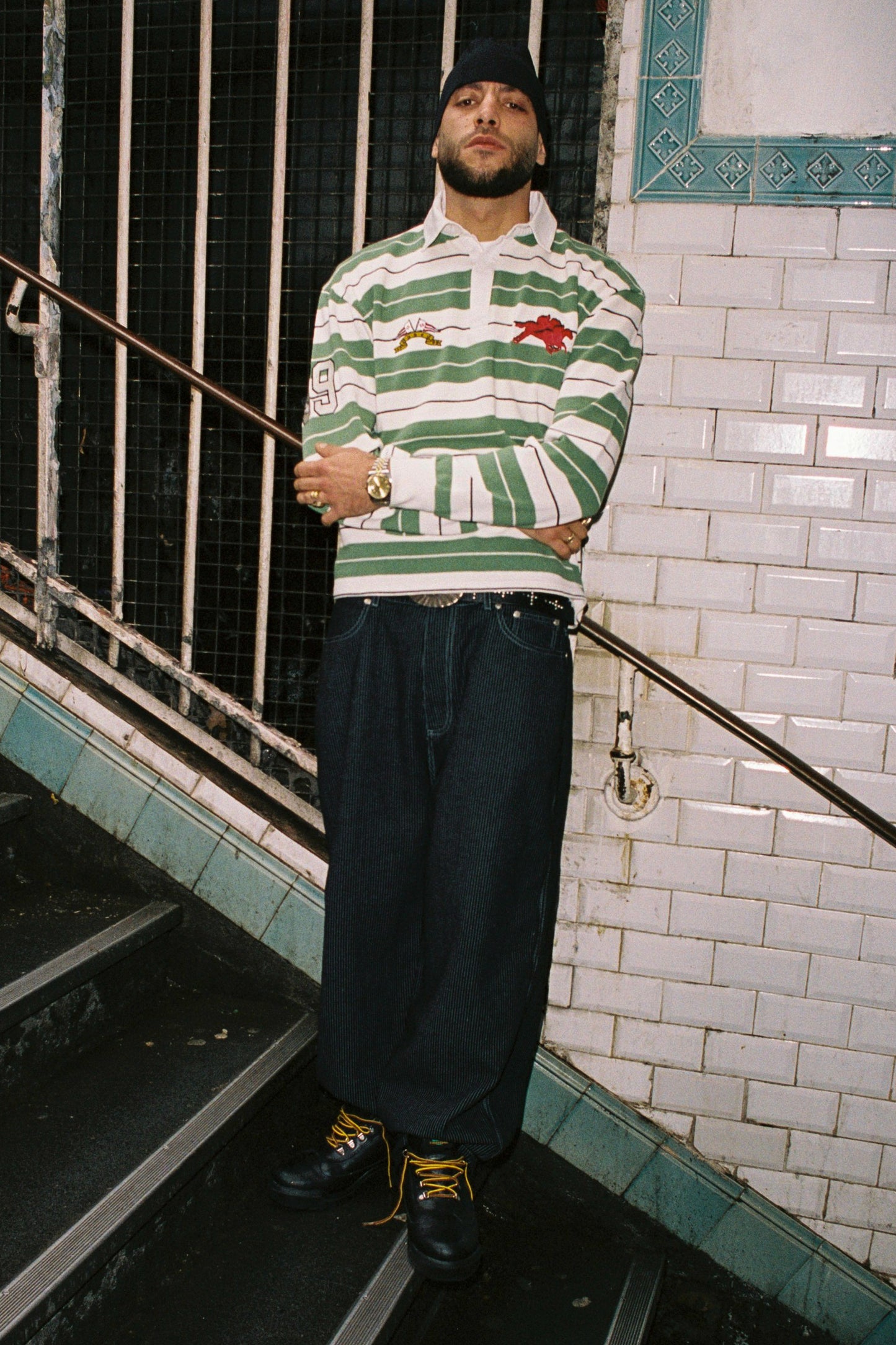 Flag Rugby Polo Knit [Green/White]