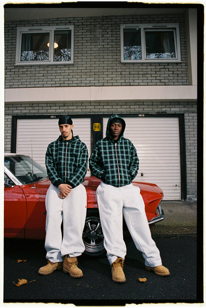 Reverse Plaid Zip Hoodie [Black]