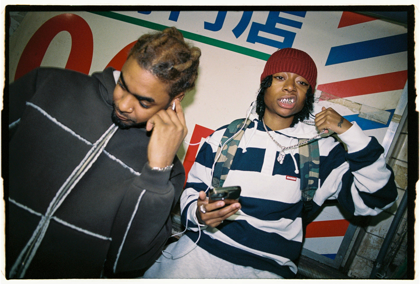 Striped Hooded Rugby Polo Knit [Navy/White]