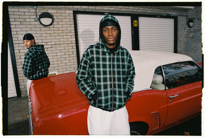 Reverse Plaid Zip Hoodie [Black]