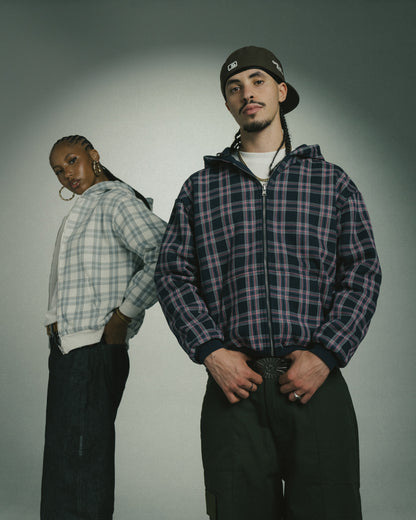 Reverse Plaid Zip Hoodie [Navy]