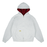 Reverse Waffle Zip Hoodie [Grey Melange/Wine Red]