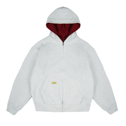Reverse Waffle Zip Hoodie [Grey Melange/Wine Red]