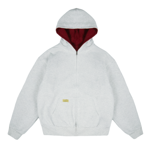 Reverse Waffle Zip Hoodie [Grey Melange/Wine Red]