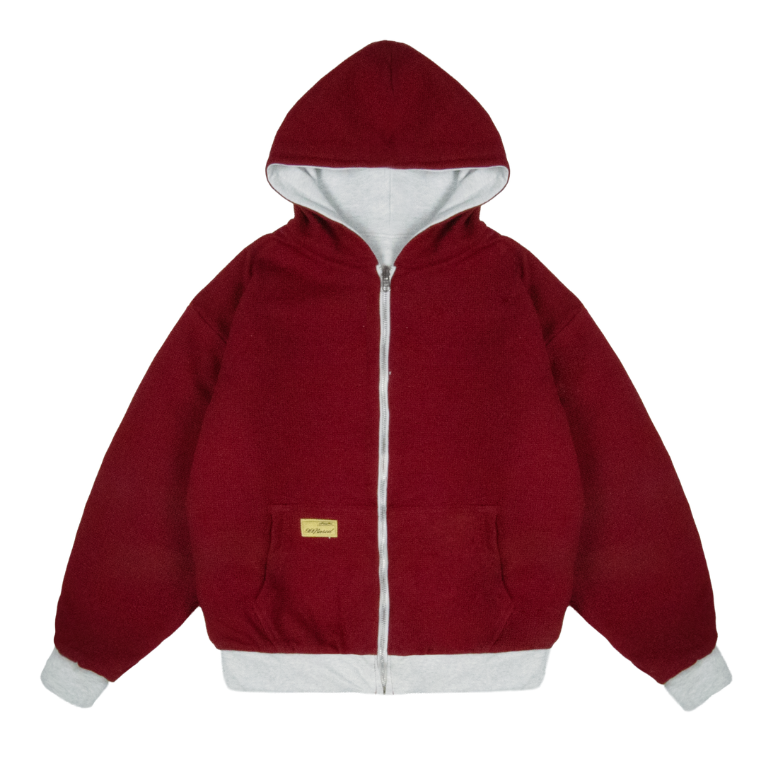 Reverse Waffle Zip Hoodie [Grey Melange/Wine Red]
