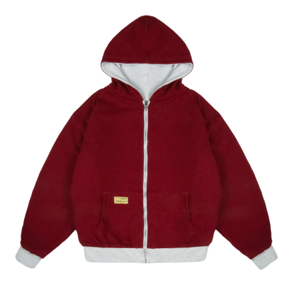 Reverse Waffle Zip Hoodie [Grey Melange/Wine Red]