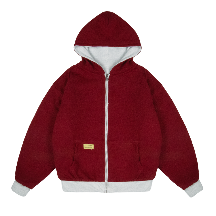 Reverse Waffle Zip Hoodie [Grey Melange/Wine Red]