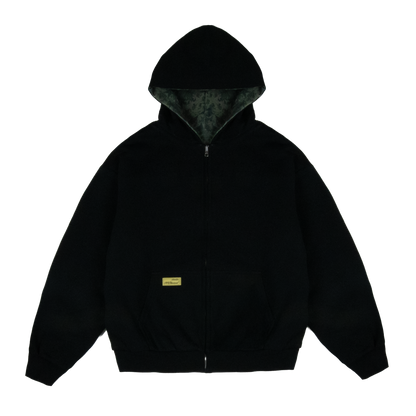 Reverse Waffle Zip Hoodie [Black/Military Camo]