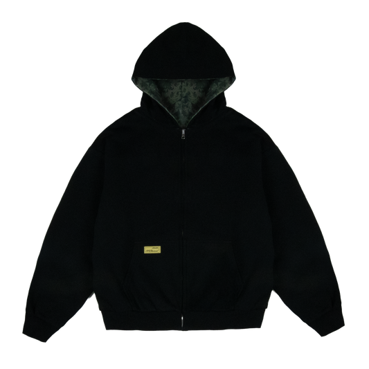Reverse Waffle Zip Hoodie [Black/Military Camo]