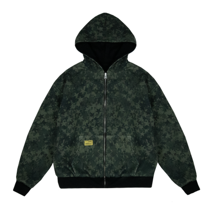 Reverse Waffle Zip Hoodie [Black/Military Camo]