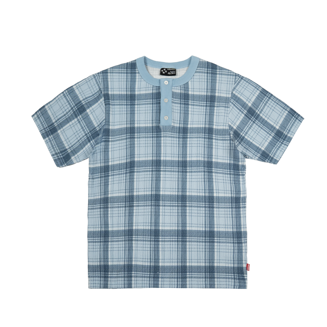 Plaid Slim Waffle Henley T-Shirt [Babyblue]