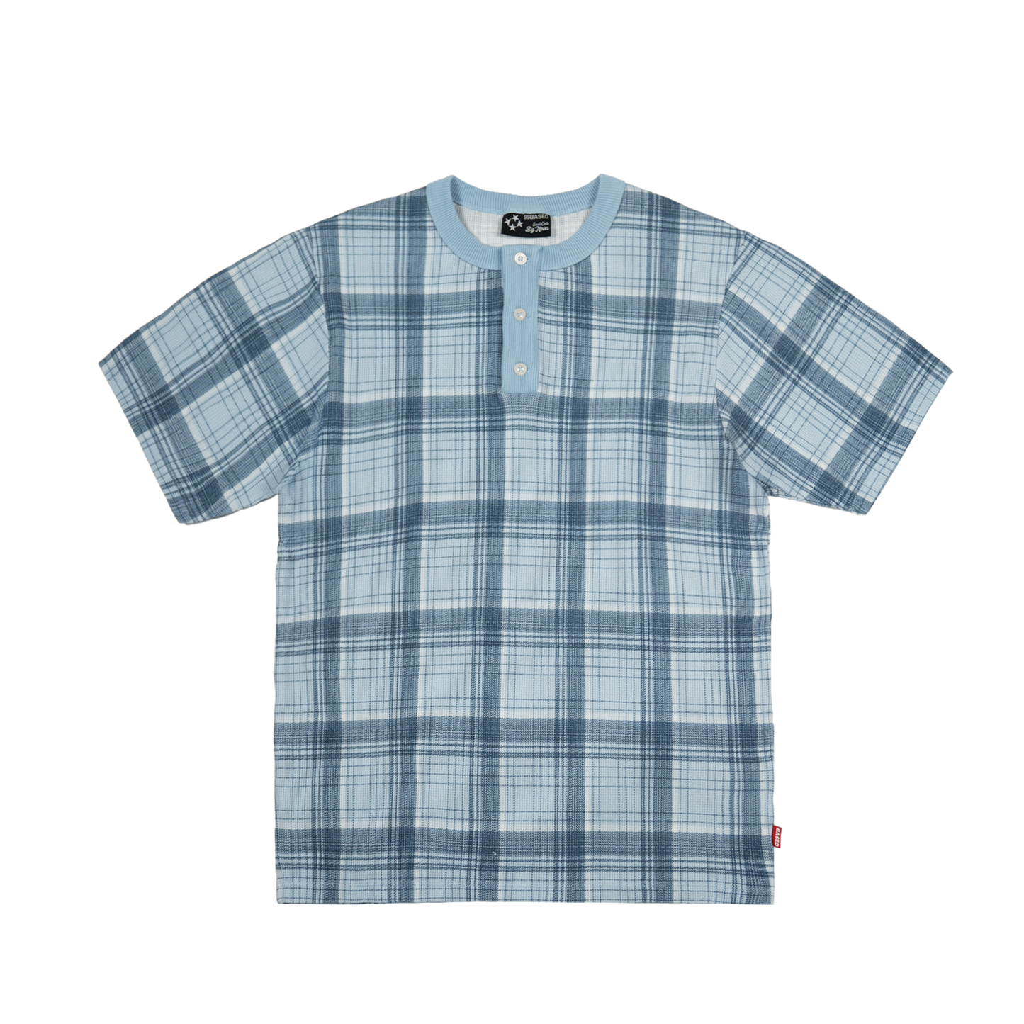Plaid Slim Waffle Henley T-Shirt [Babyblue]