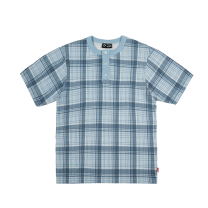 Plaid Slim Waffle Henley T-Shirt [Babyblue]