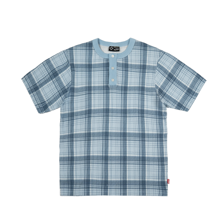 Plaid Slim Waffle Henley T-Shirt [Babyblue]