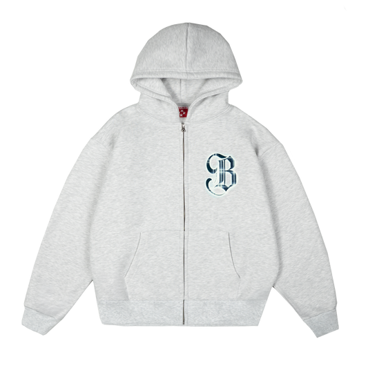 B Logo Zip Hoodie [Grey Melange]