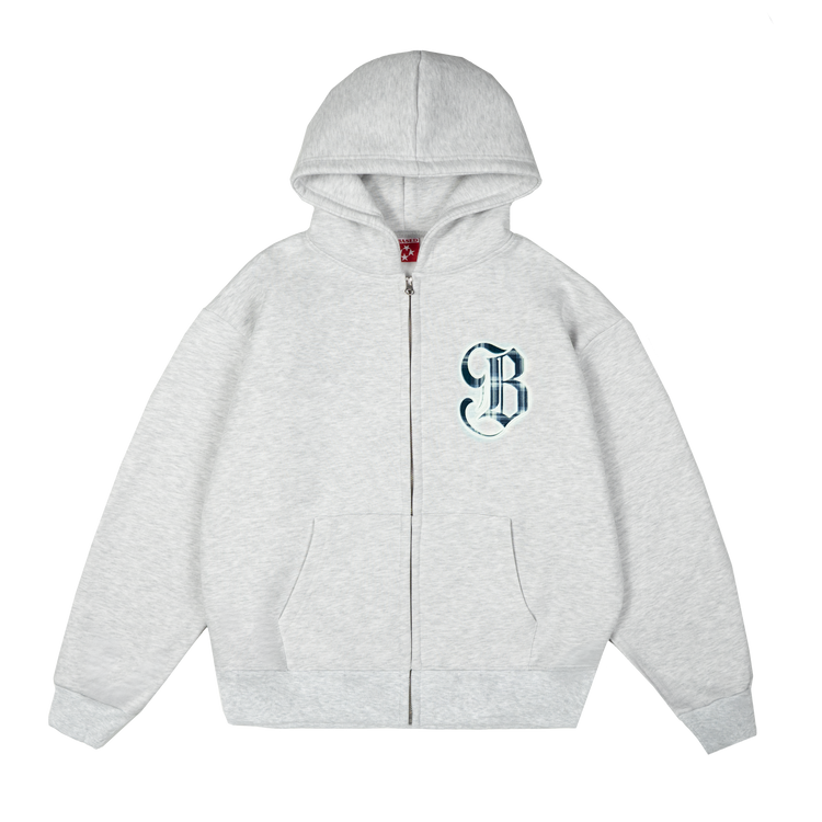 B Logo Zip Hoodie [Grey Melange]