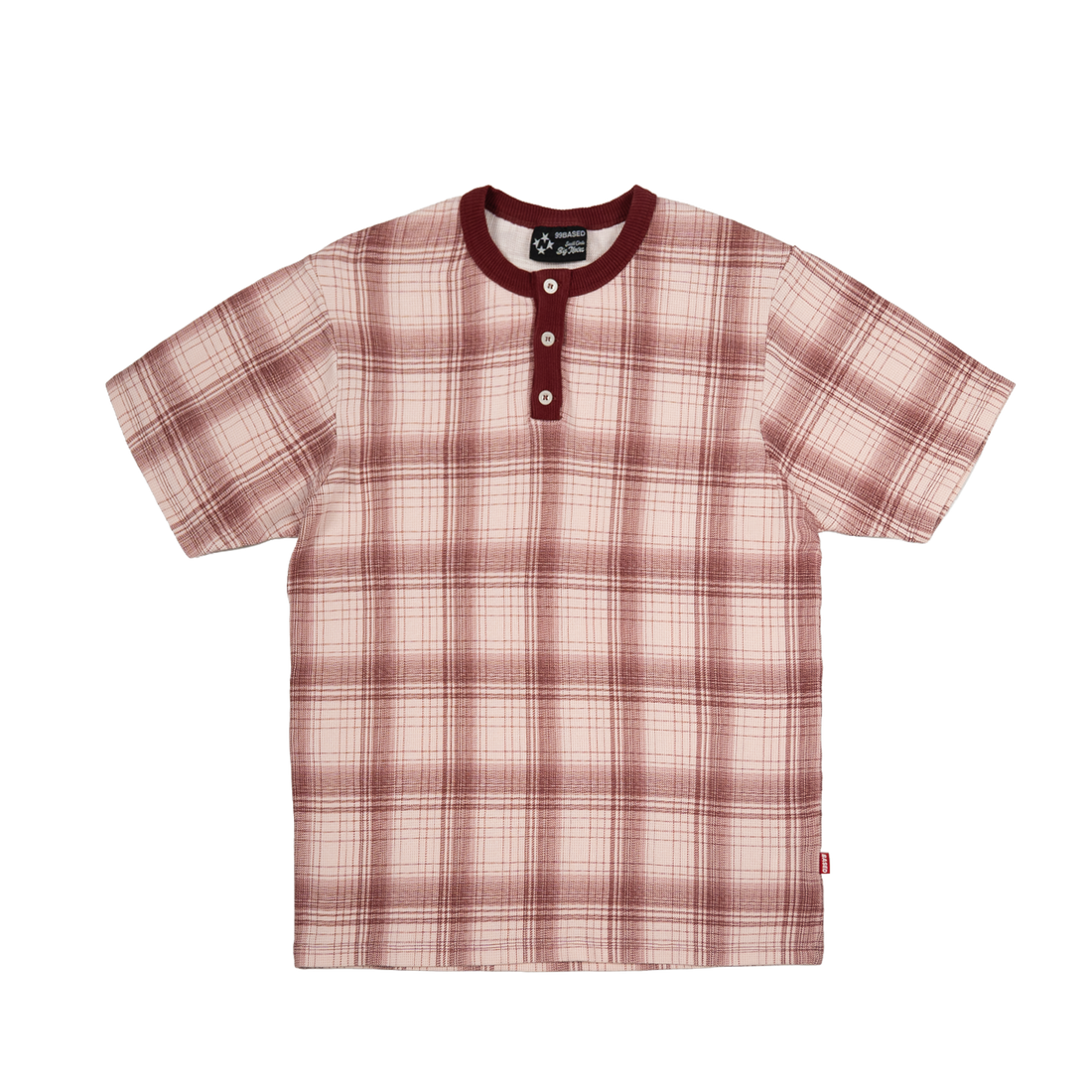Plaid Slim Waffle Henley T-Shirt [Burgundy]