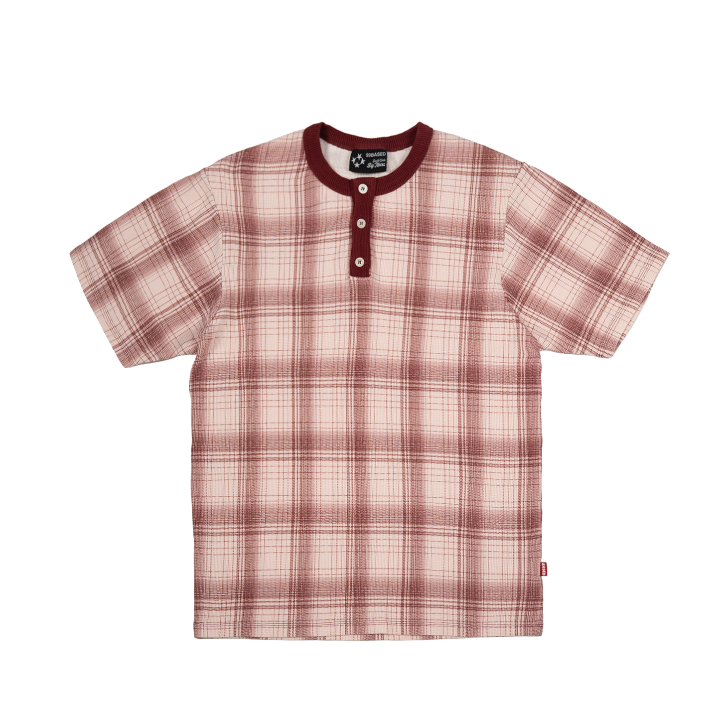 Plaid Slim Waffle Henley T-Shirt [Burgundy]