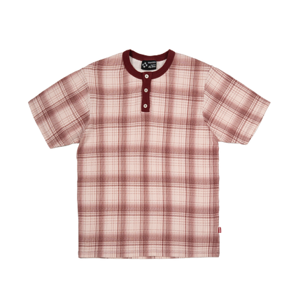 Plaid Slim Waffle Henley T-Shirt [Burgundy]