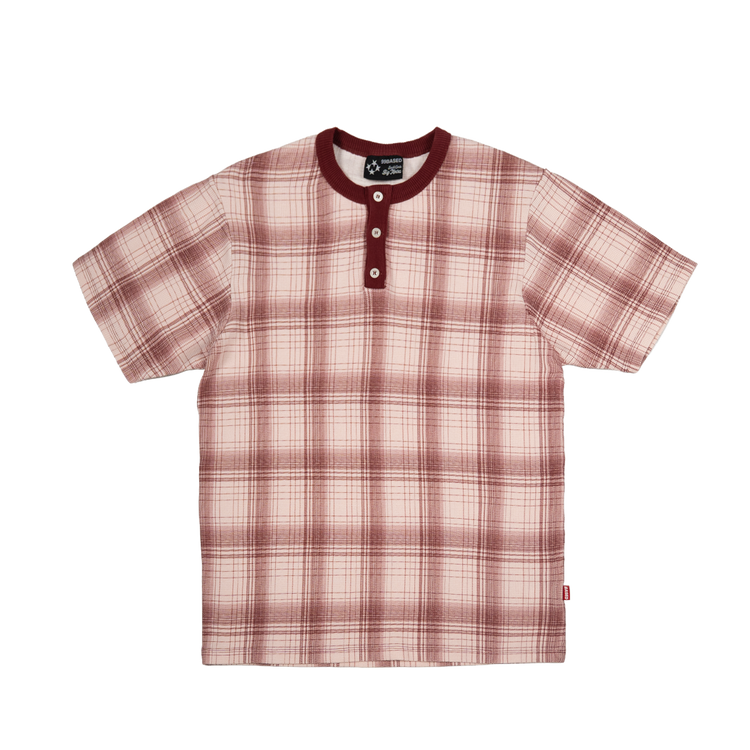 Plaid Slim Waffle Henley T-Shirt [Burgundy]