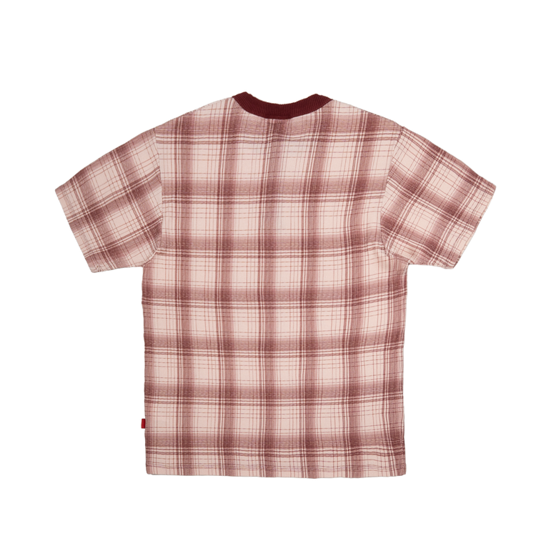 Plaid Slim Waffle Henley T-Shirt [Burgundy]