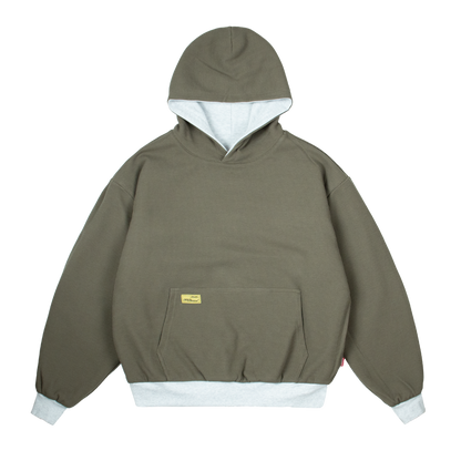 Reverse Waffle Hoodie [Grey Melange/Olive]