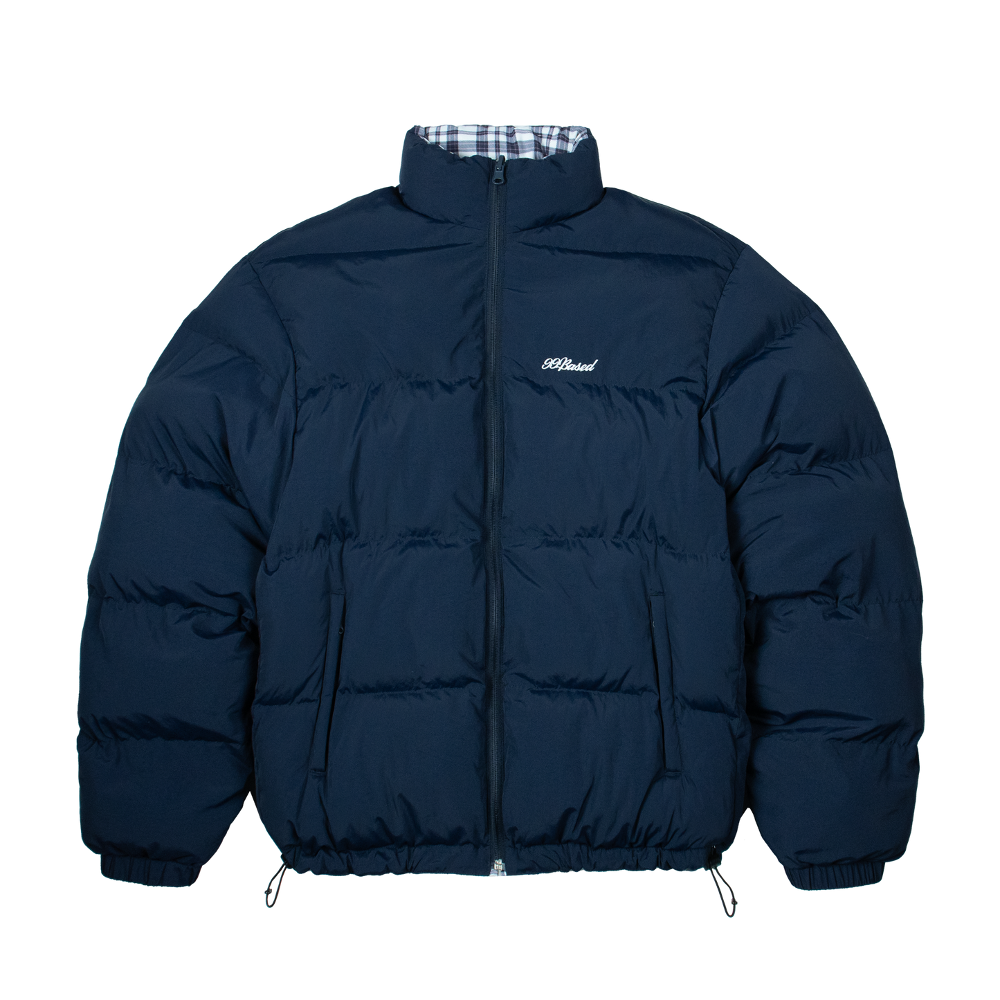 Reverse Plaid Puffer Jacket [Navy/Plaid White]