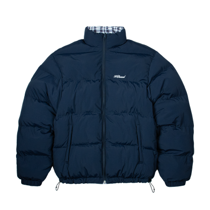 Reverse Plaid Puffer Jacket [Navy/Plaid White]
