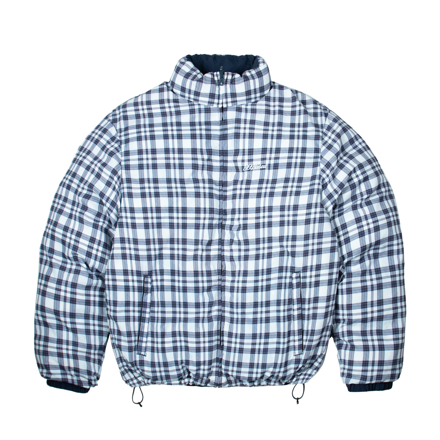 Reverse Plaid Puffer Jacket [Navy/Plaid White]