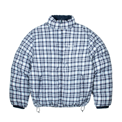 Reverse Plaid Puffer Jacket [Navy/Plaid White]