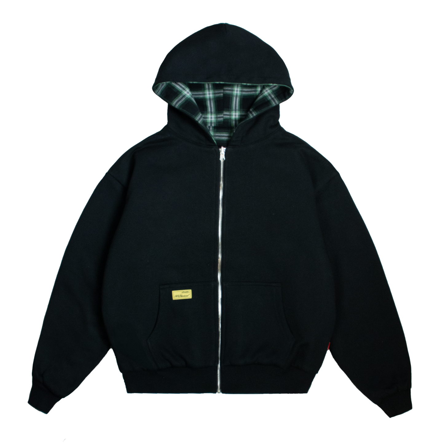 Reverse Plaid Zip Hoodie [Black]