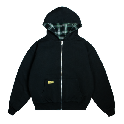 Reverse Plaid Zip Hoodie [Black]