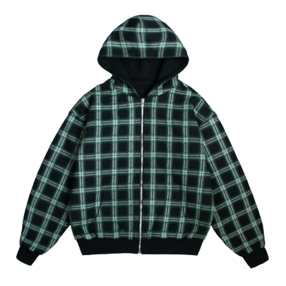 Reverse Plaid Zip Hoodie [Black]
