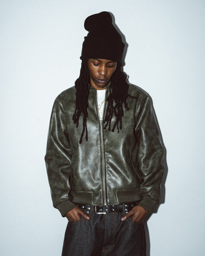0099 Leather Bomber Jacket [Khaki]