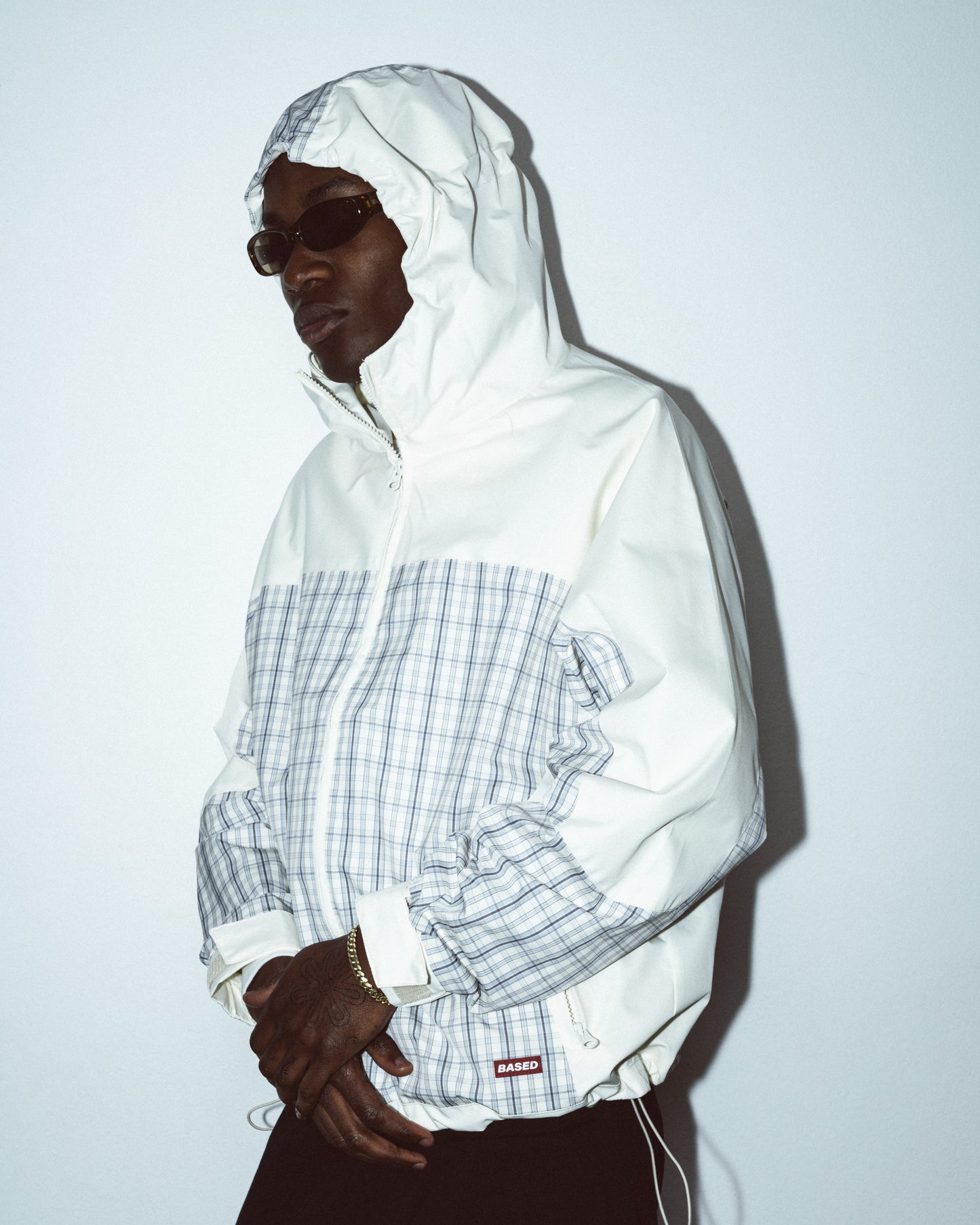 Plaid Colourblock Shell Jacket [Creme/Plaid Grey]