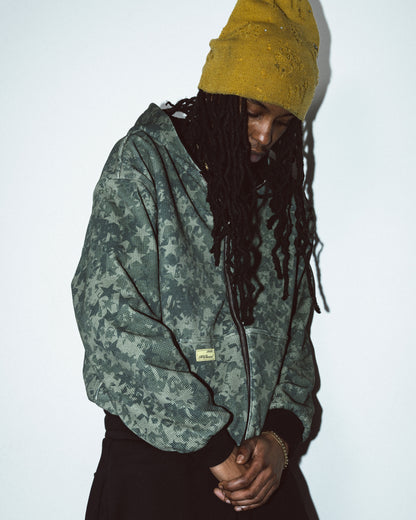 Reverse Waffle Zip Hoodie [Black/Military Camo]