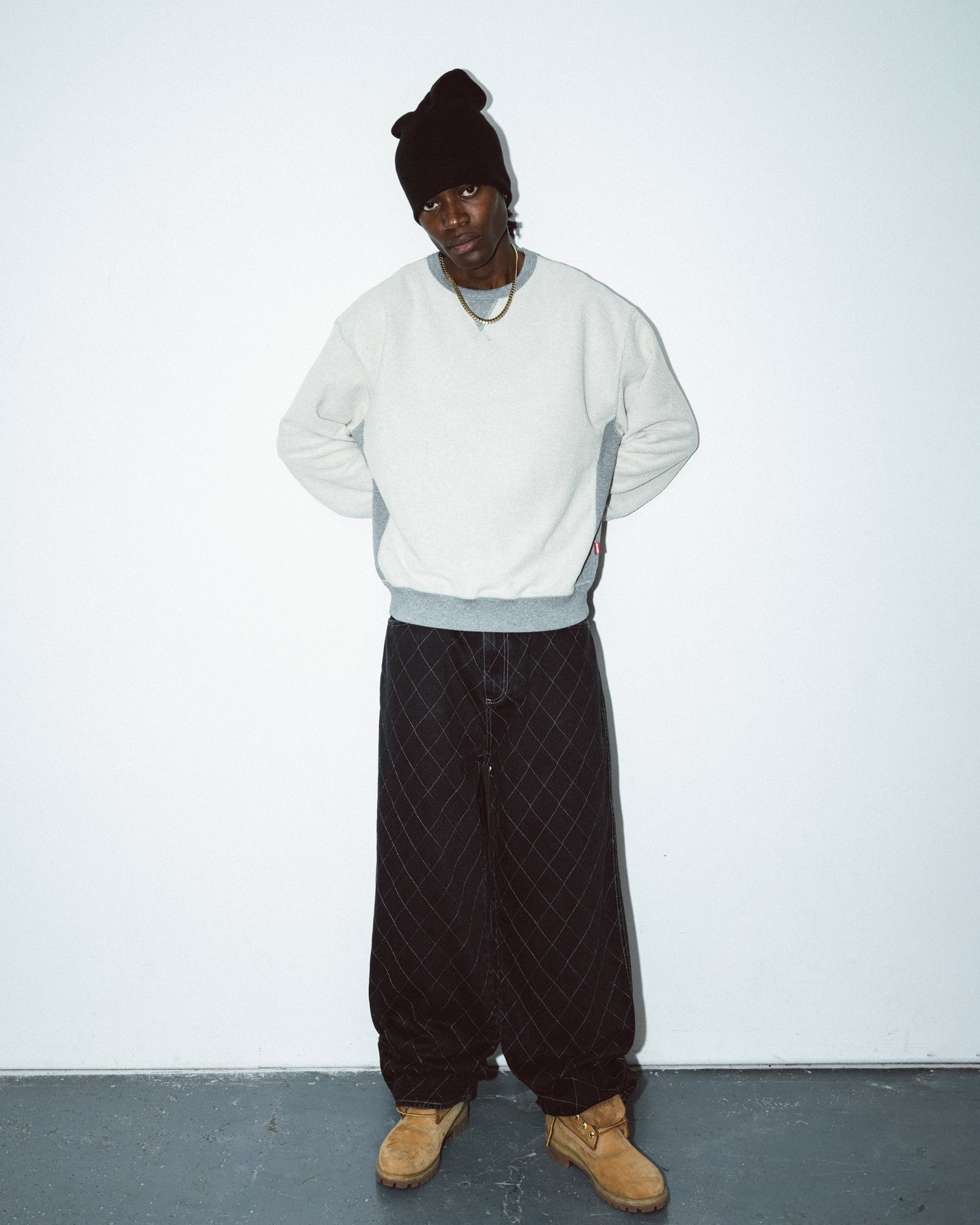 Outlined Diamond Jeans [Washed Black]