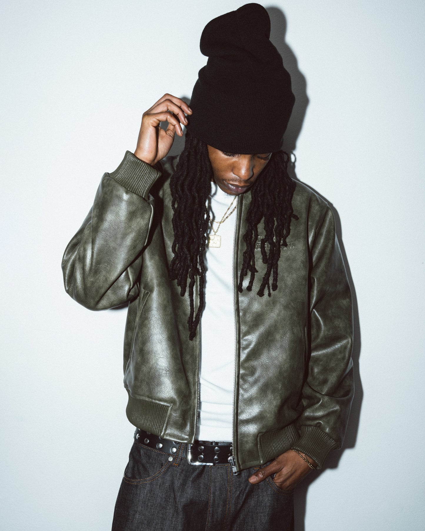 0099 Leather Bomber Jacket [Khaki]