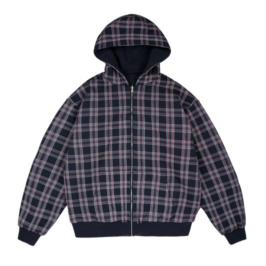 Reverse Plaid Zip Hoodie [Navy]