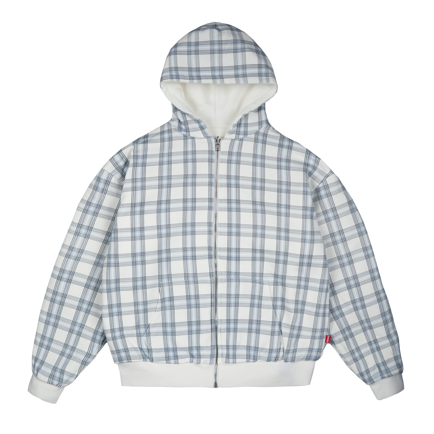 Reverse Plaid Zip Hoodie [White]