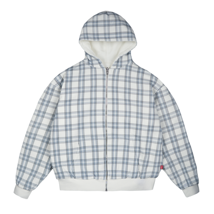 Reverse Plaid Zip Hoodie [White]