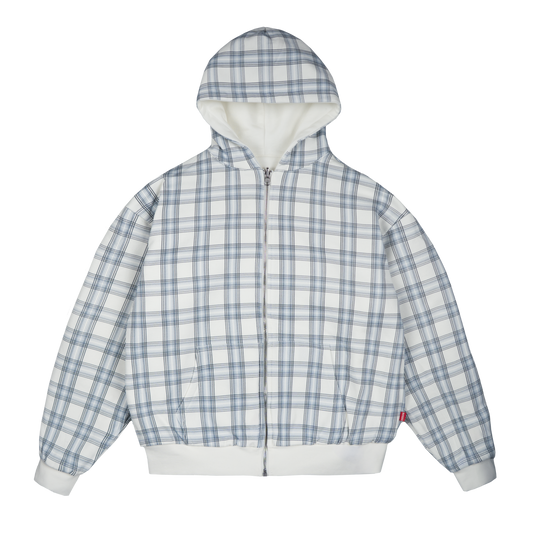 Reverse Plaid Zip Hoodie [White]