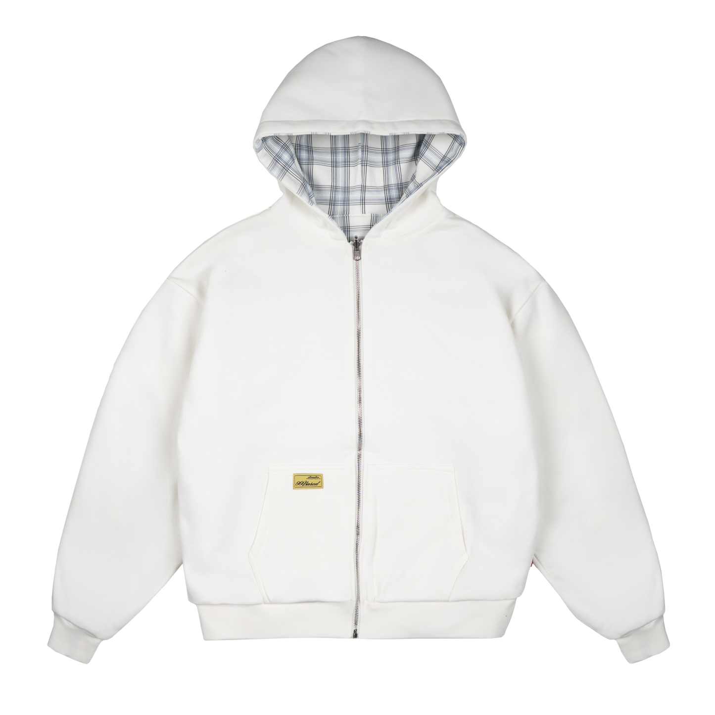 Reverse Plaid Zip Hoodie [White]