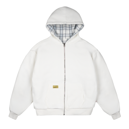 Reverse Plaid Zip Hoodie [White]