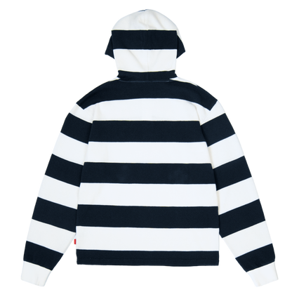Striped Hooded Rugby Polo Knit [Navy/White]