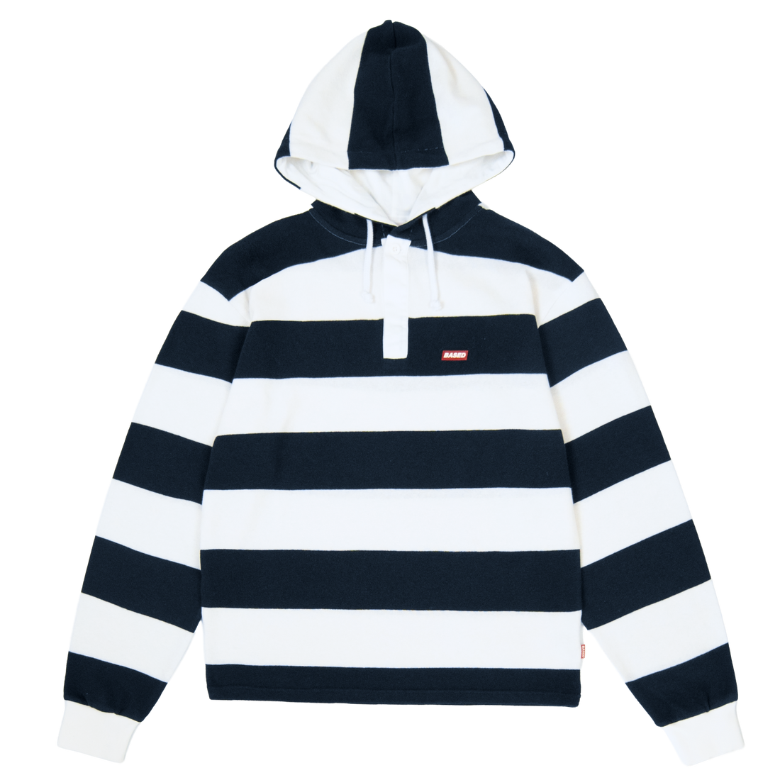 Striped Hooded Rugby Polo Knit [Navy/White]