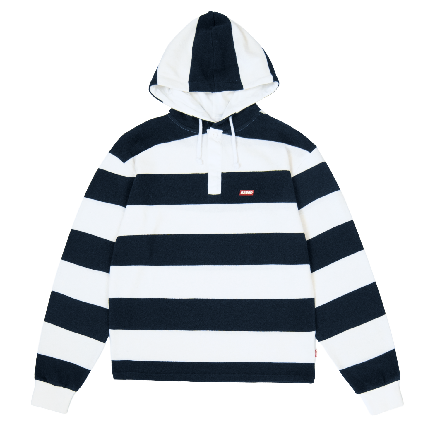 Striped Hooded Rugby Polo Knit [Navy/White]