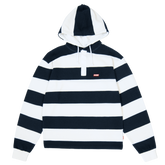 Striped Hooded Rugby Polo Knit [Navy/White]