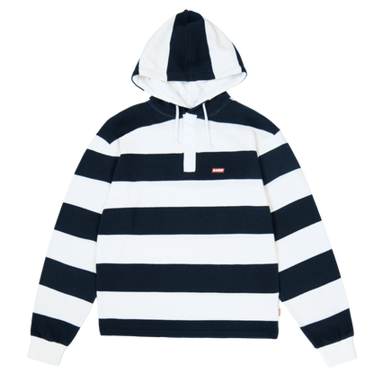 Striped Hooded Rugby Polo Knit [Navy/White]