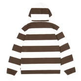 Striped Hooded Rugby Polo Knit [Brown/White]